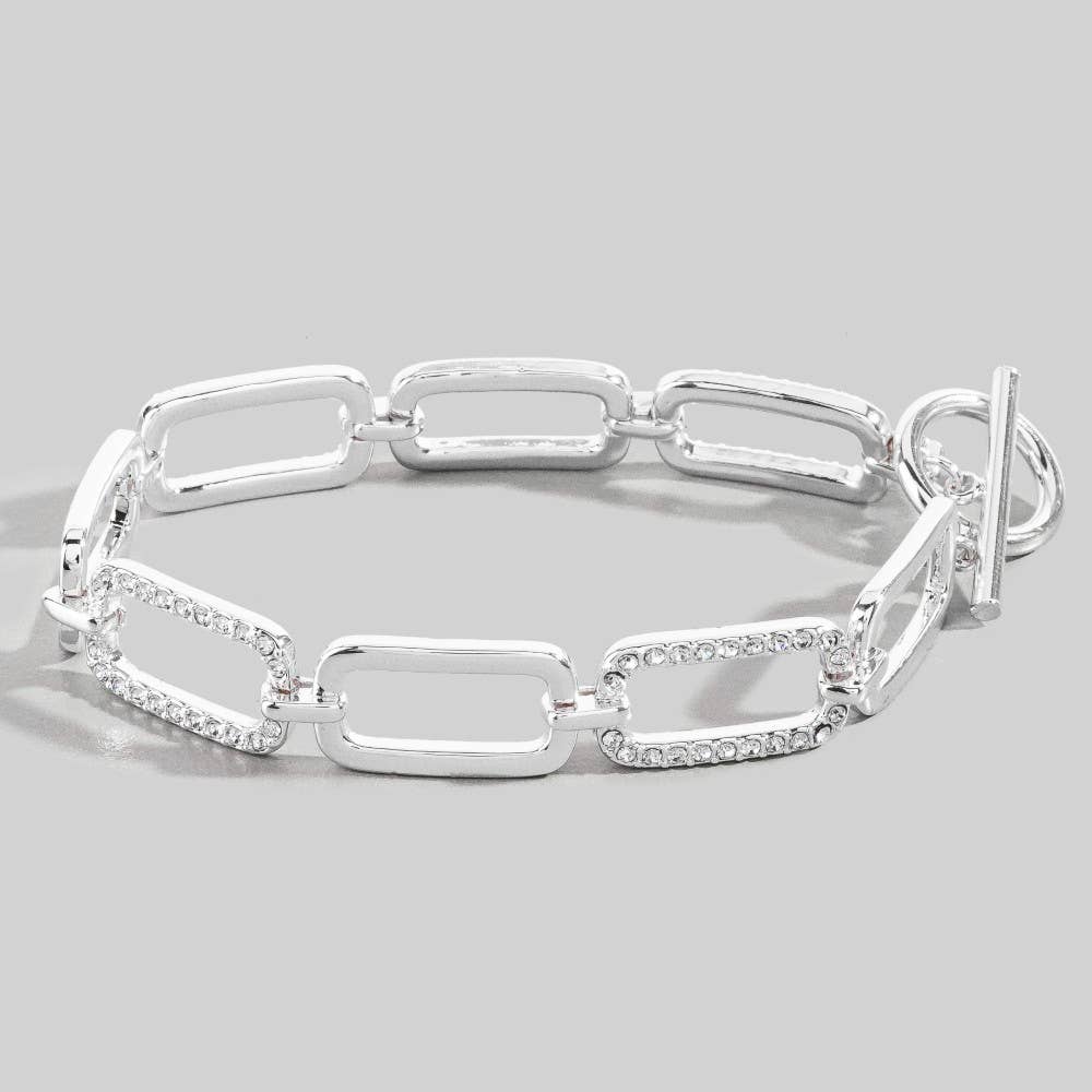 Gold Dipped Cz Oval Chain Toggle Bracelet - House Of Jedidiah