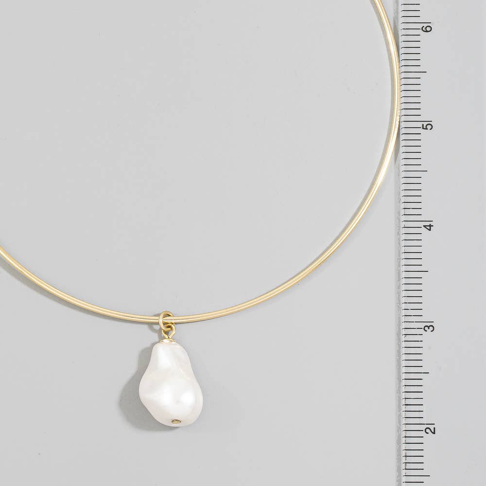 Baroque Pearl Drop Omega Wire Rigid Collar Necklace - House Of Jedidiah