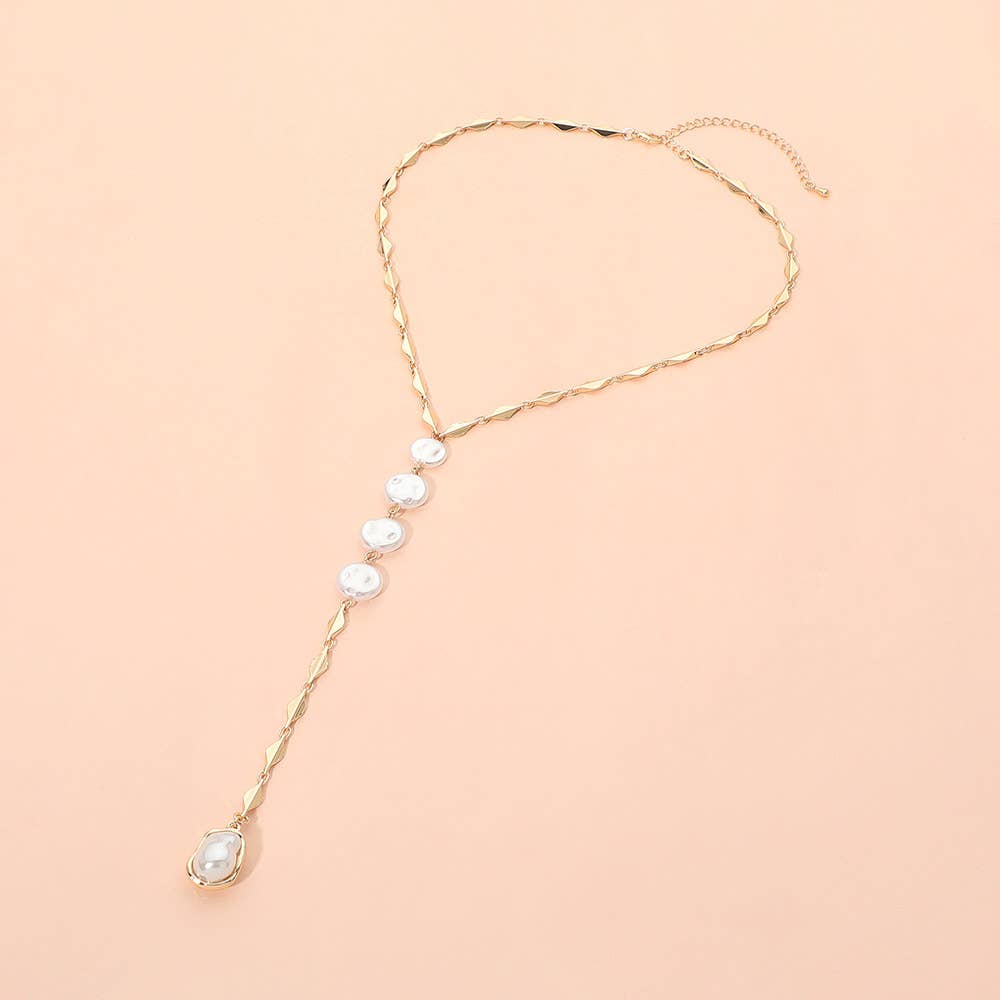 Pearl Pendant Link Drop Lariat Abstract Chain Necklace