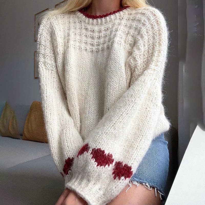 Valentines Hearts Jacquard Slouchy Knit Jumper - House Of Jedidiah