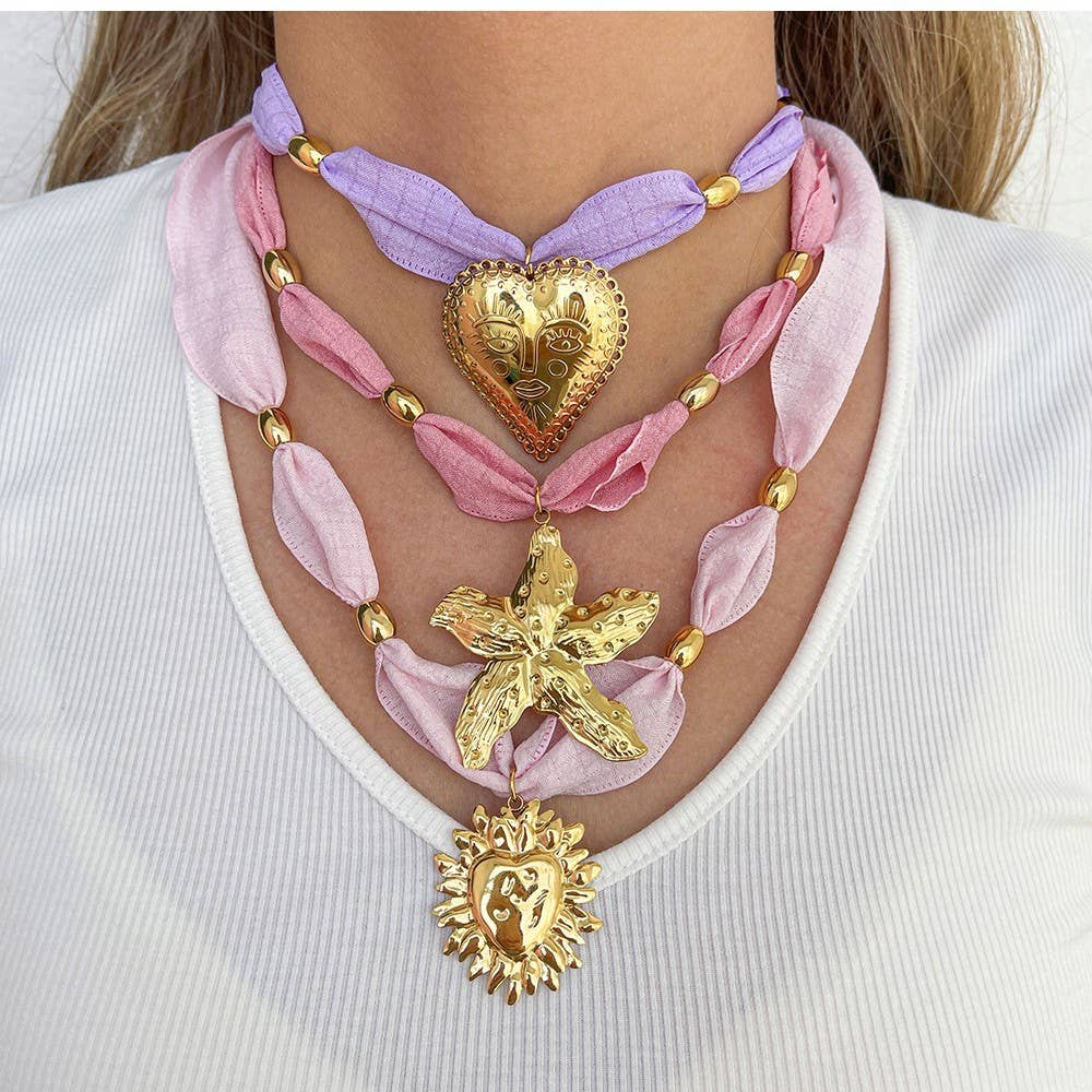 Scarf Statement Necklace | Gold Charm Pendant Style - House Of Jedidiah
