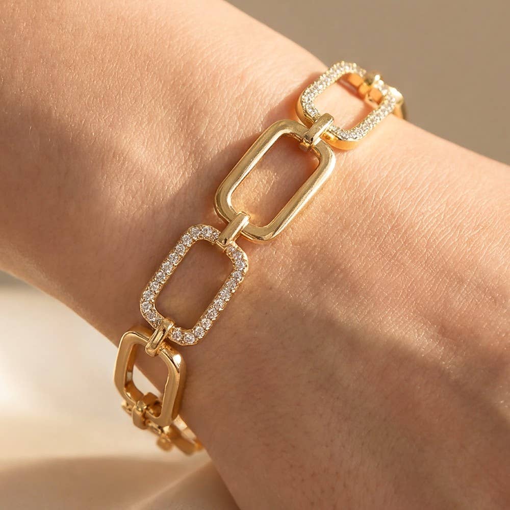 Gold Dipped Cz Oval Chain Toggle Bracelet - House Of Jedidiah