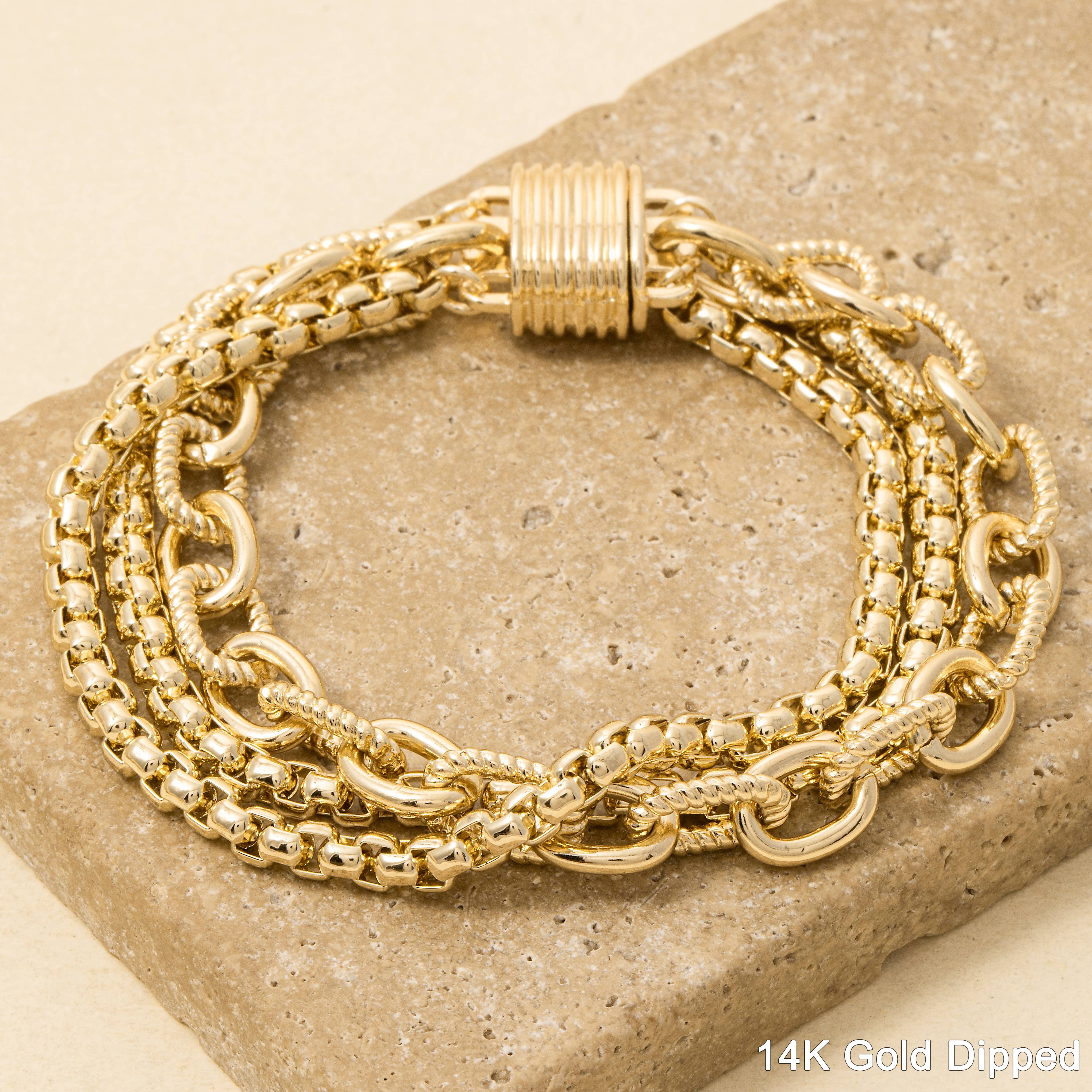Assorted Chains Magnetic Lock Gold Plated Bracelet - House Of Jedidiah