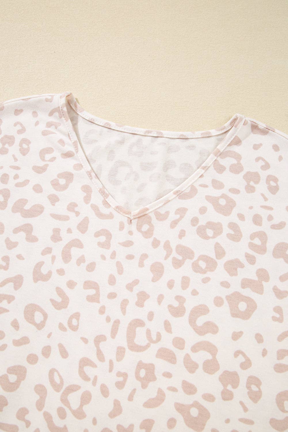 Beige Cheetah V Neck Tee and Pants Lounge Set - House Of Jedidiah