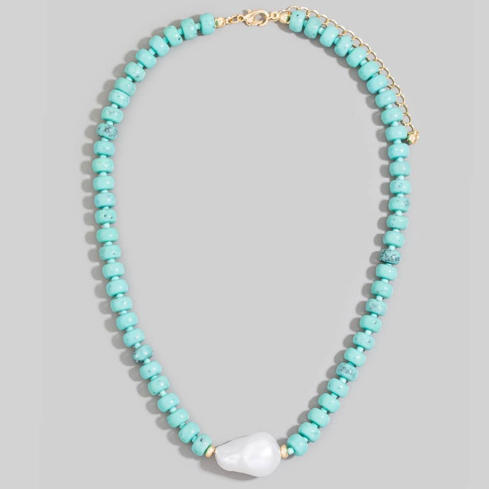 Turquoise Rondelle & Baroque Pearl Beaded Necklace - House Of Jedidiah