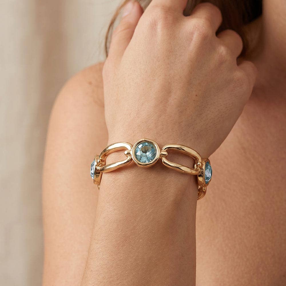 Round Crystal Hammered Metal Open Oval Stretch Bracelet