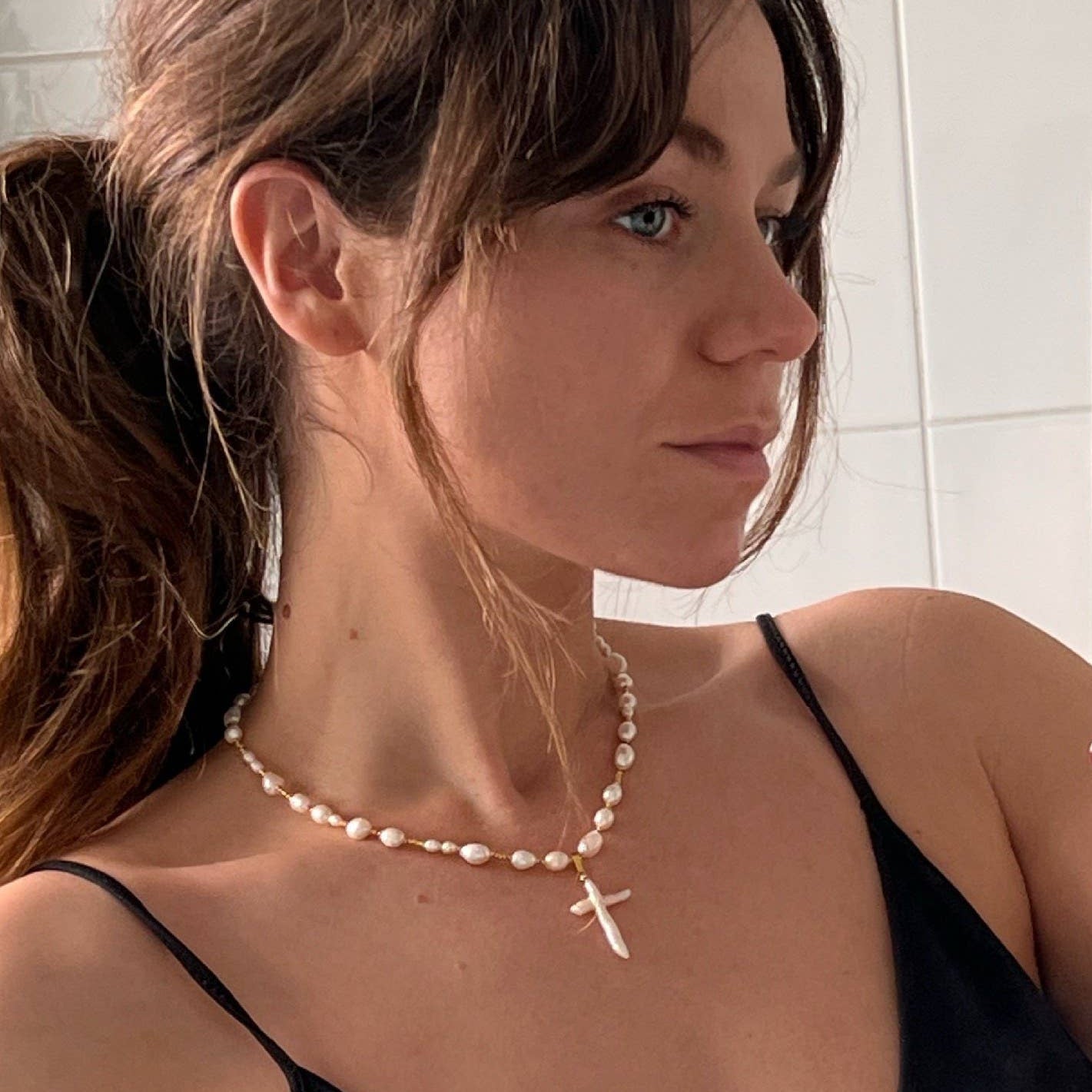 Pearl Cross Necklace | Parisian Luxe Style - House Of Jedidiah