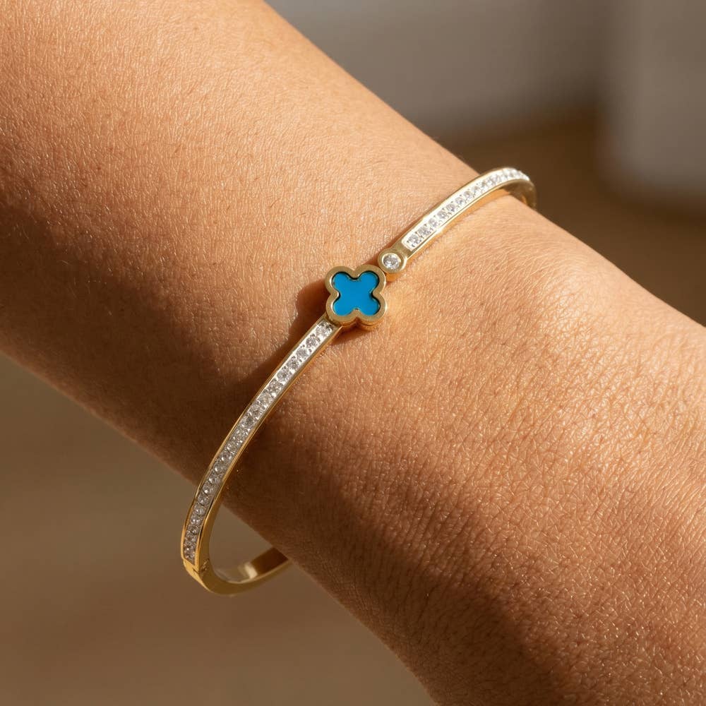 Stainless Steel Crystal Clover Bangle Bracelet - House Of Jedidiah