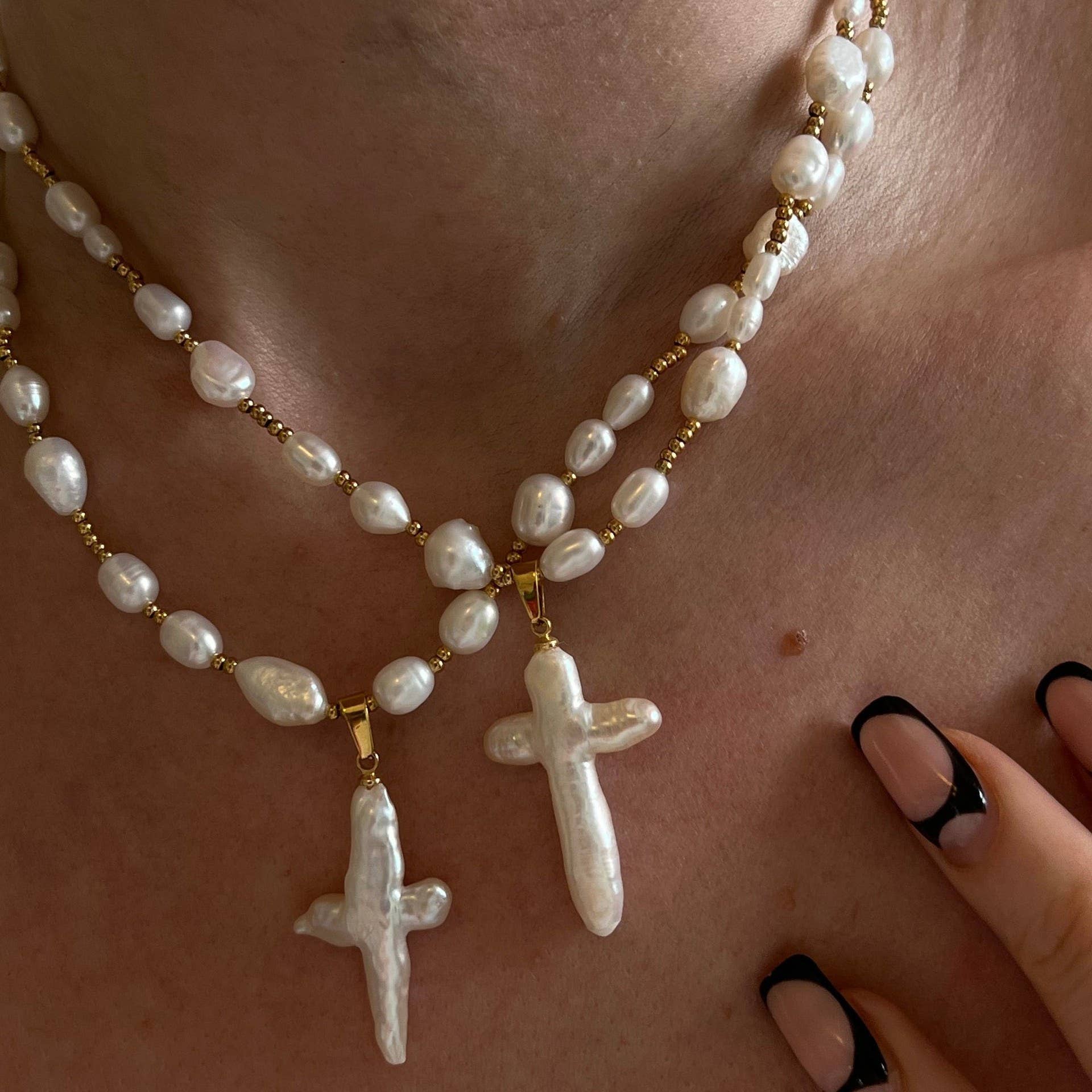 Pearl Cross Necklace | Parisian Luxe Style - House Of Jedidiah