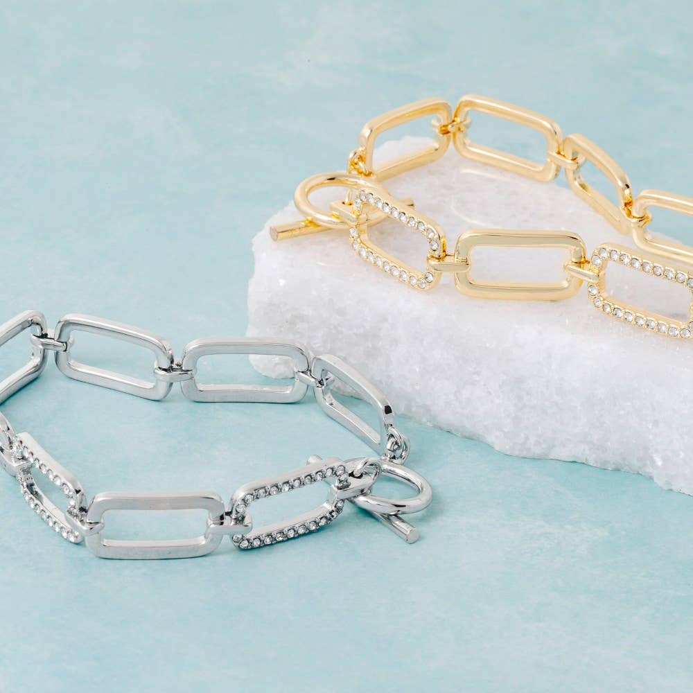 Gold Dipped Cz Oval Chain Toggle Bracelet - House Of Jedidiah