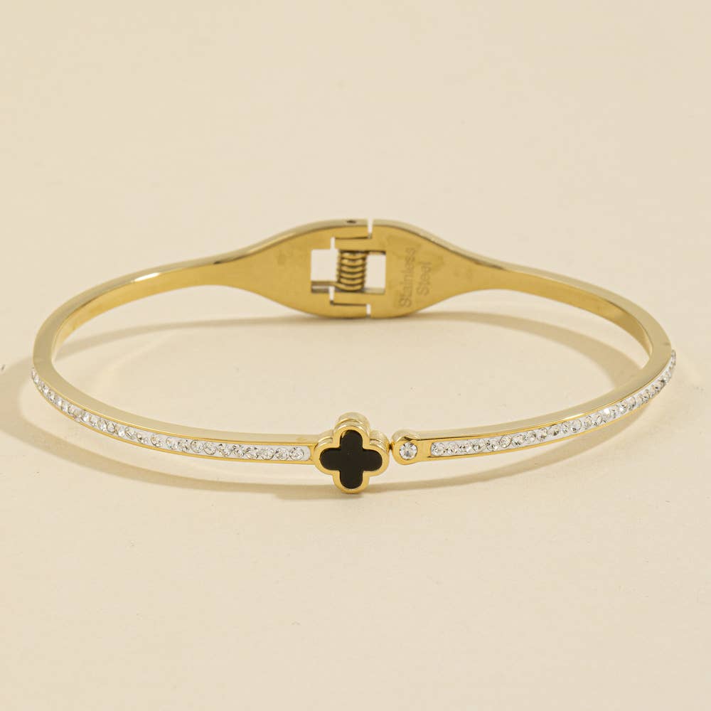 Stainless Steel Crystal Clover Bangle Bracelet - House Of Jedidiah