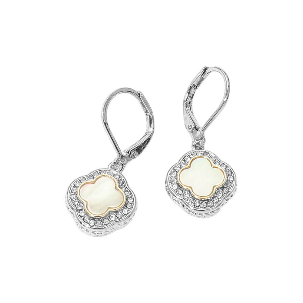 14K Gold Plated CZ Pave Rim Quatrefoil Charm Drop Earrings