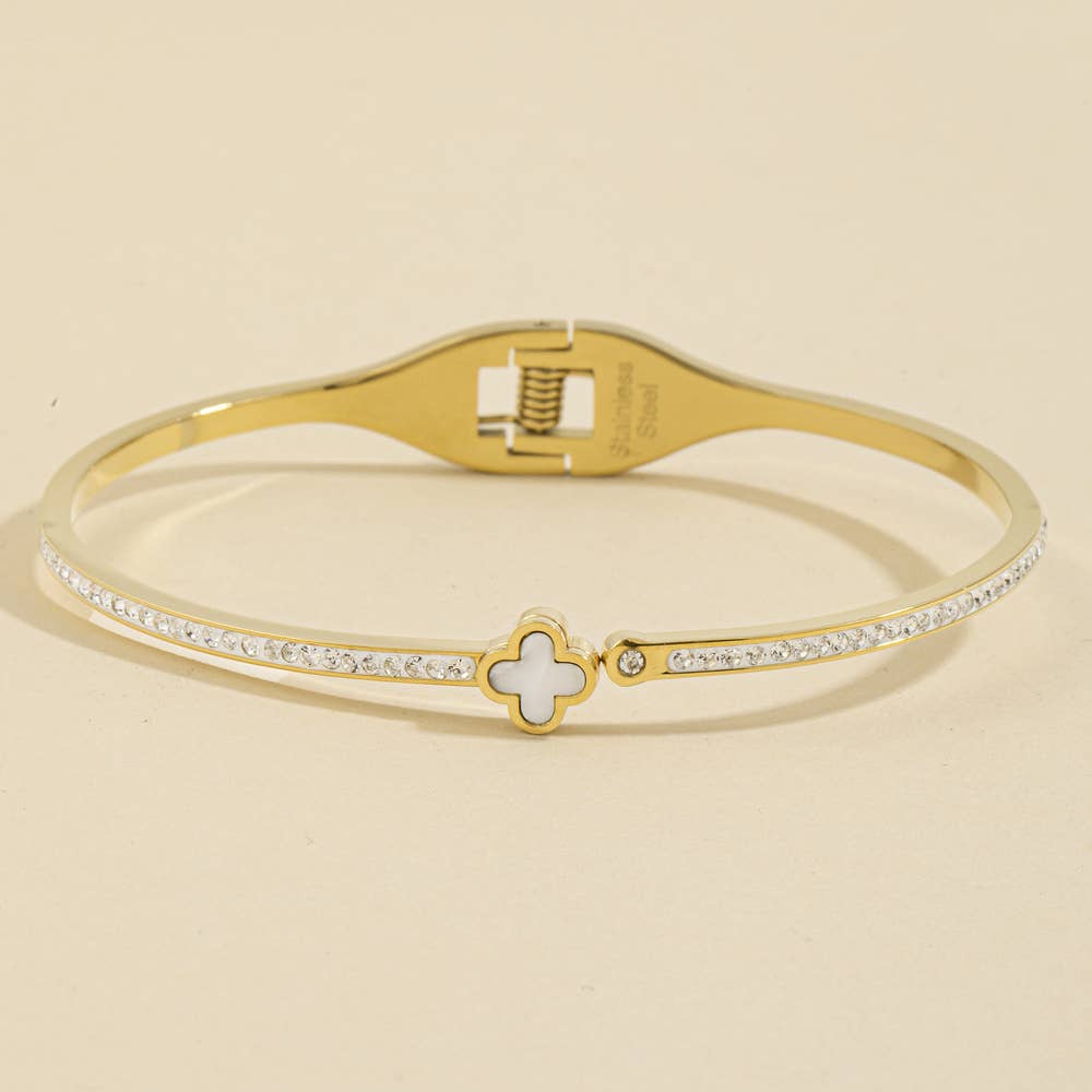 Stainless Steel Crystal Clover Bangle Bracelet - House Of Jedidiah