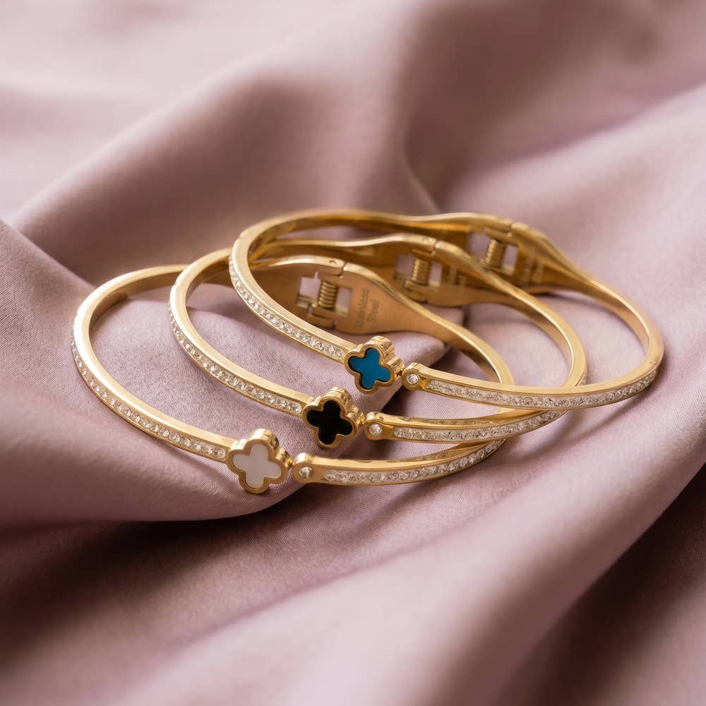 Stainless Steel Crystal Clover Bangle Bracelet - House Of Jedidiah