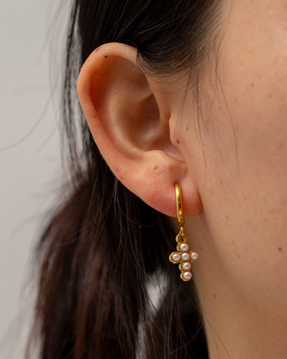 Capri Gold Pearl Cross Earrings - House Of Jedidiah