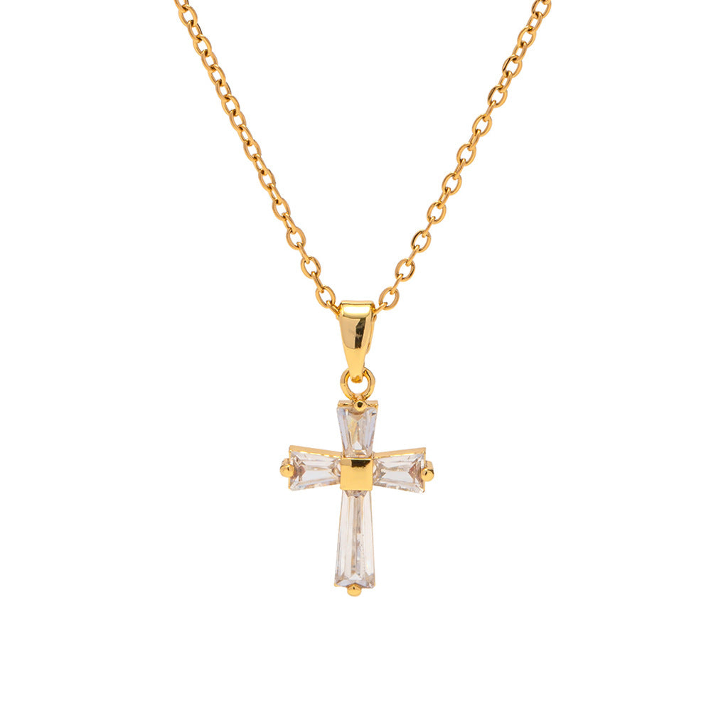 Lucia Crystal Cross Necklace – 18k gold plated stainless steel cross pendant with crystals