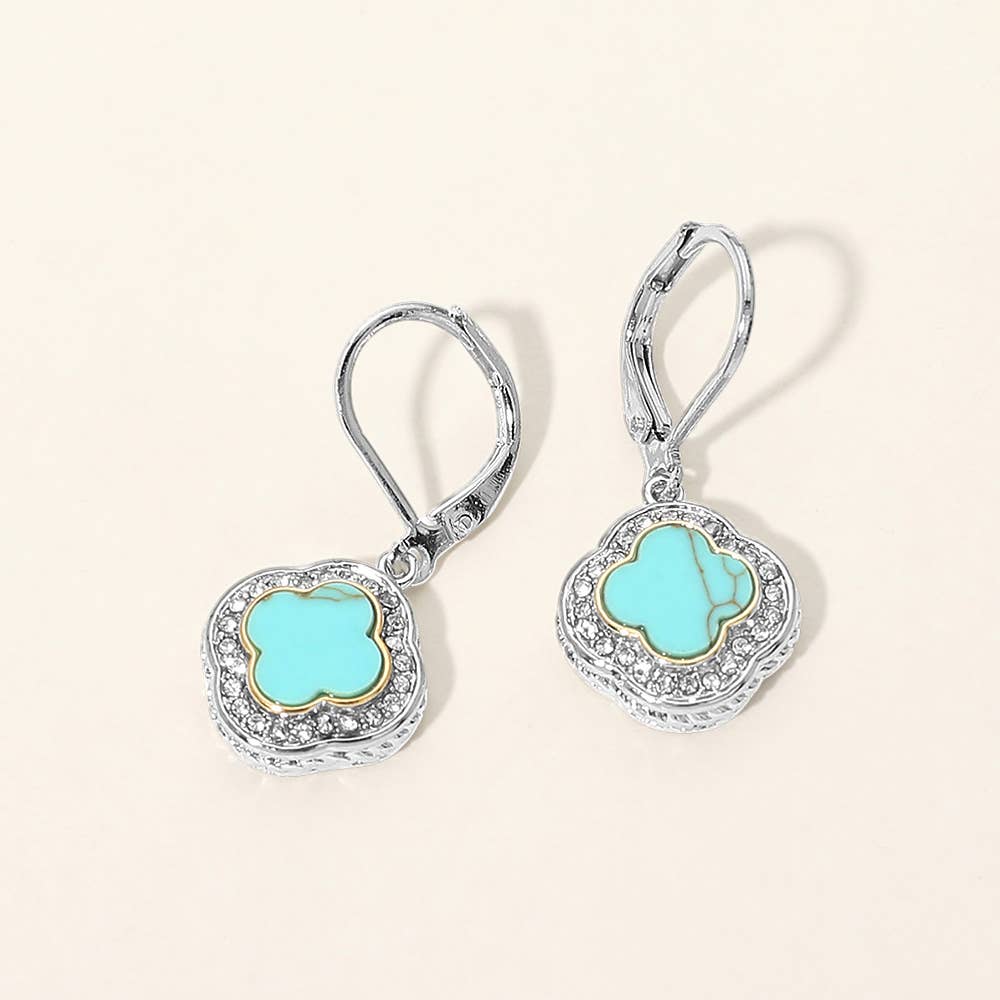 14K Gold Plated CZ Pave Rim Quatrefoil Charm Drop Earrings
