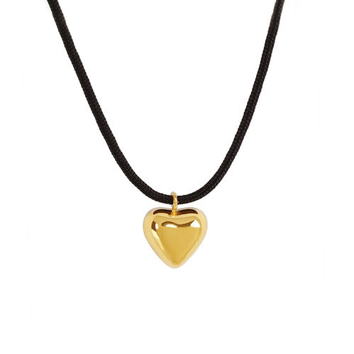 Amore Heart Pendant Necklace – gold-plated stainless steel heart pendant on black leather chain