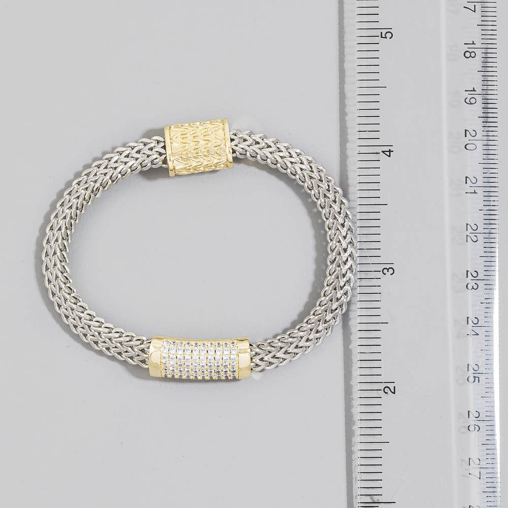 Two Tone Woven Chain Cz Bracelet - House Of Jedidiah