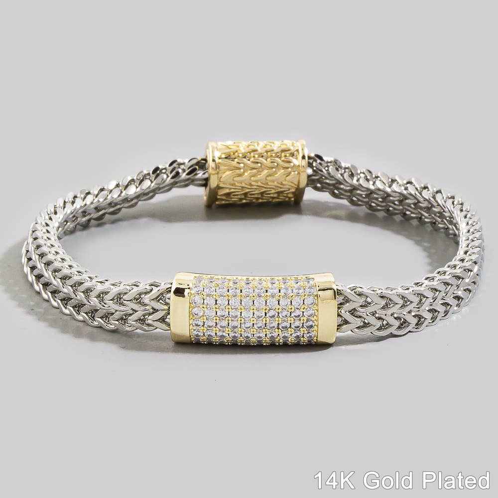 Two Tone Woven Chain Cz Bracelet - House Of Jedidiah
