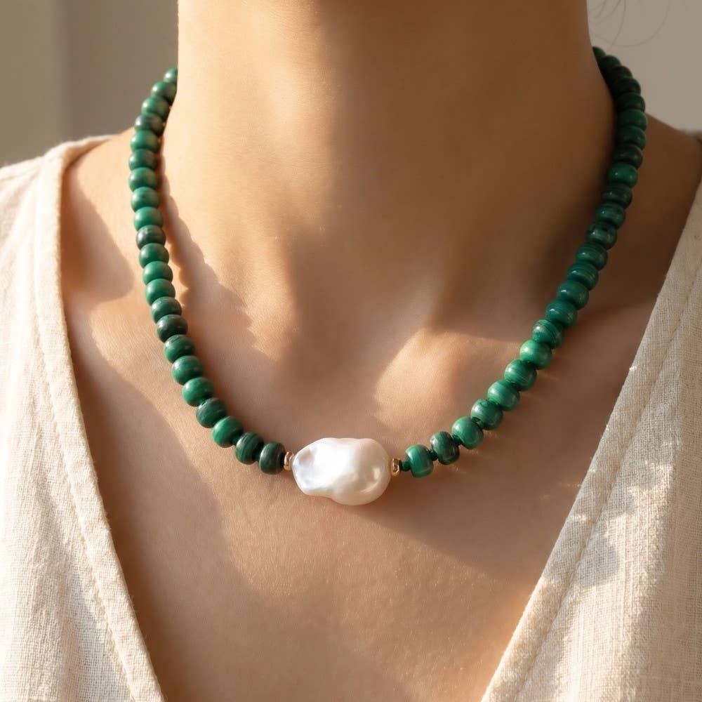 Turquoise Rondelle & Baroque Pearl Beaded Necklace - House Of Jedidiah