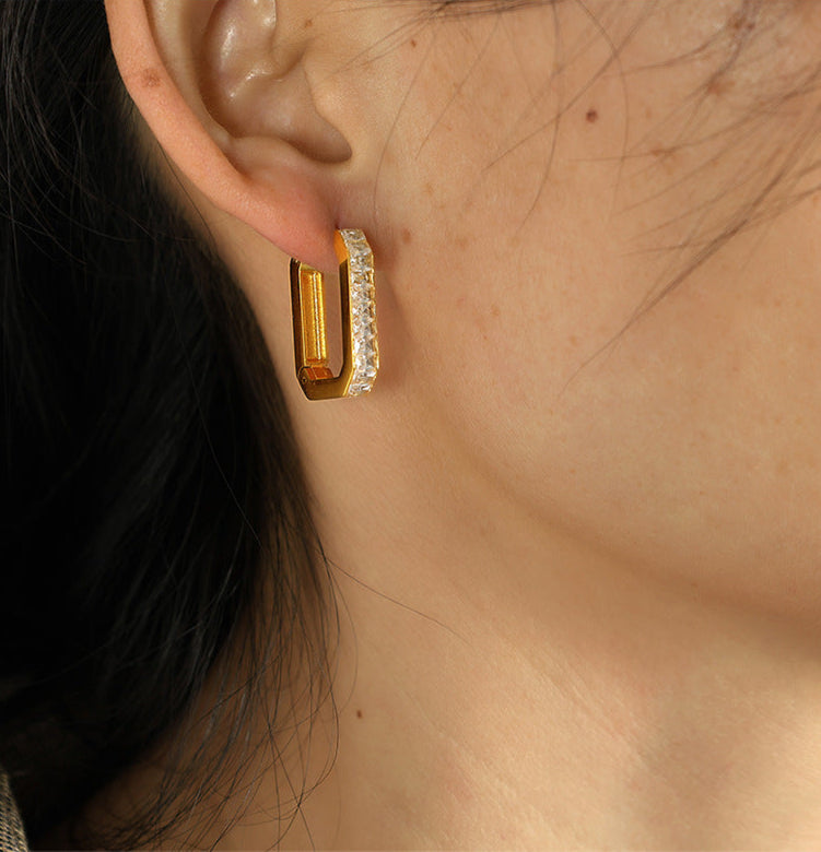 Elegant rectangle gold earrings, lightweight and hypoallergenic jewelry gift