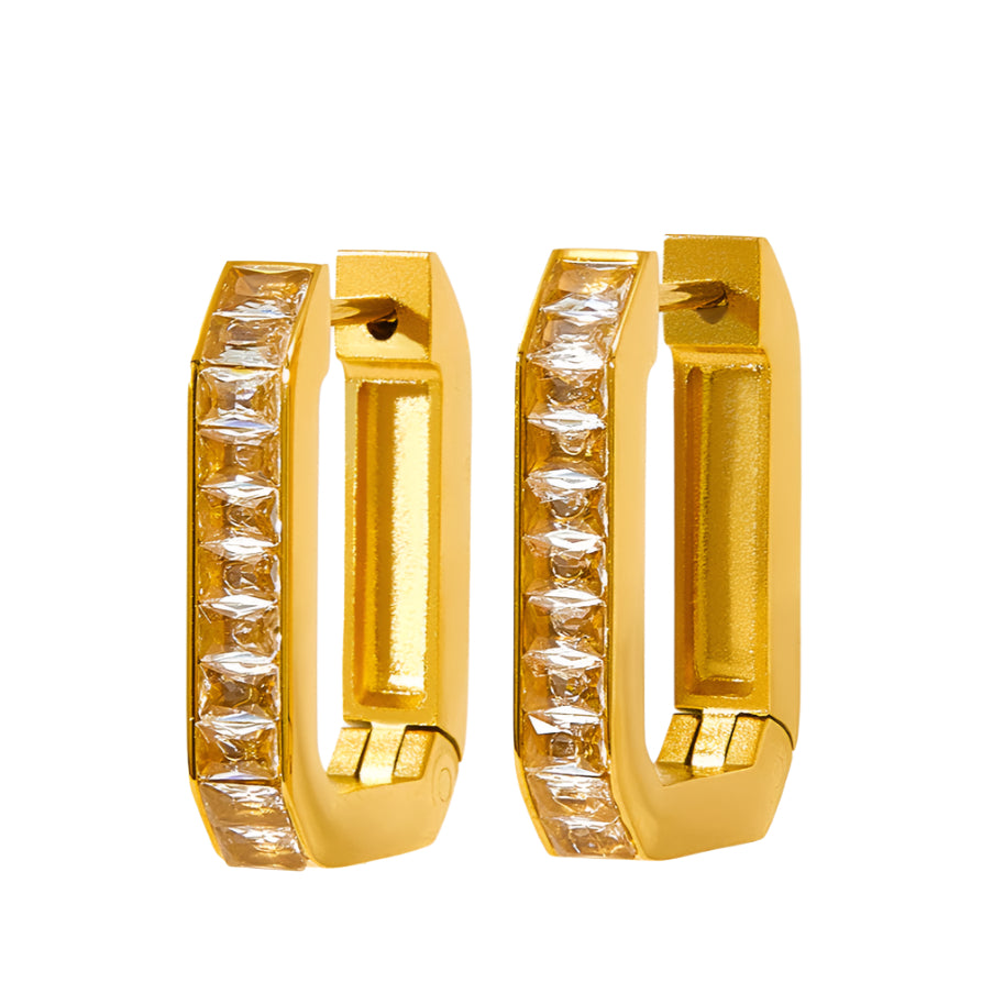 Bianca Earrings – 18k gold plated rectangular earrings with sparkling white stones