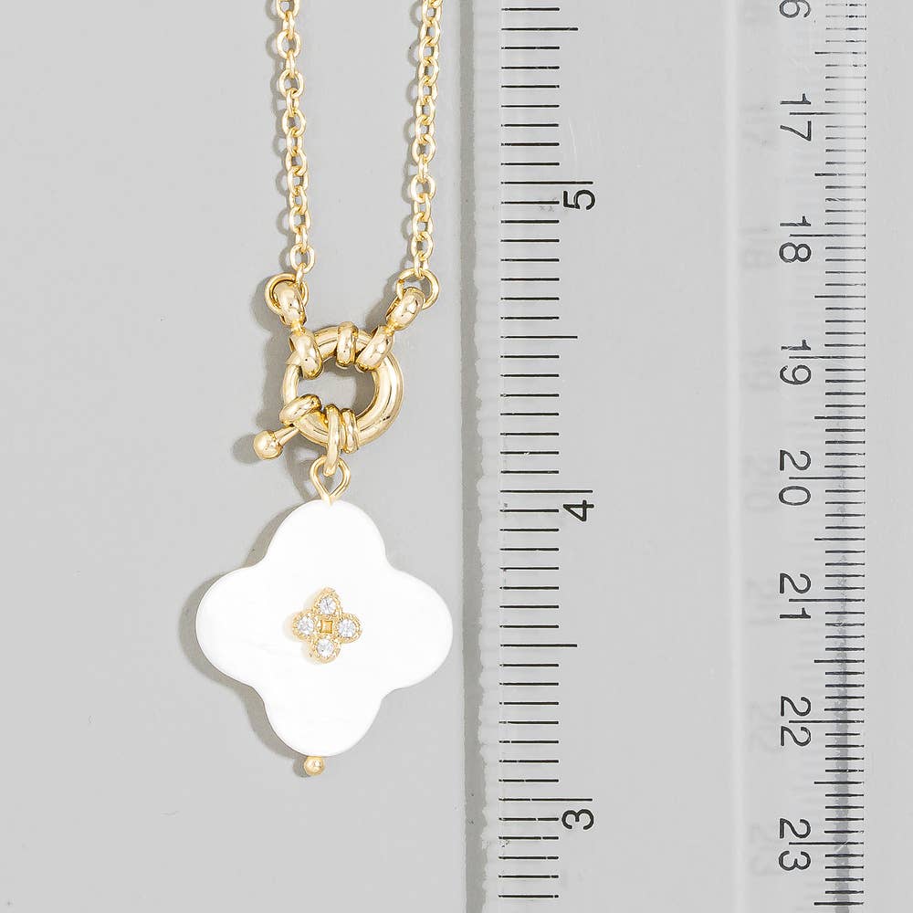 Shell Clover Pendant Necklace With Cz Center - House Of Jedidiah