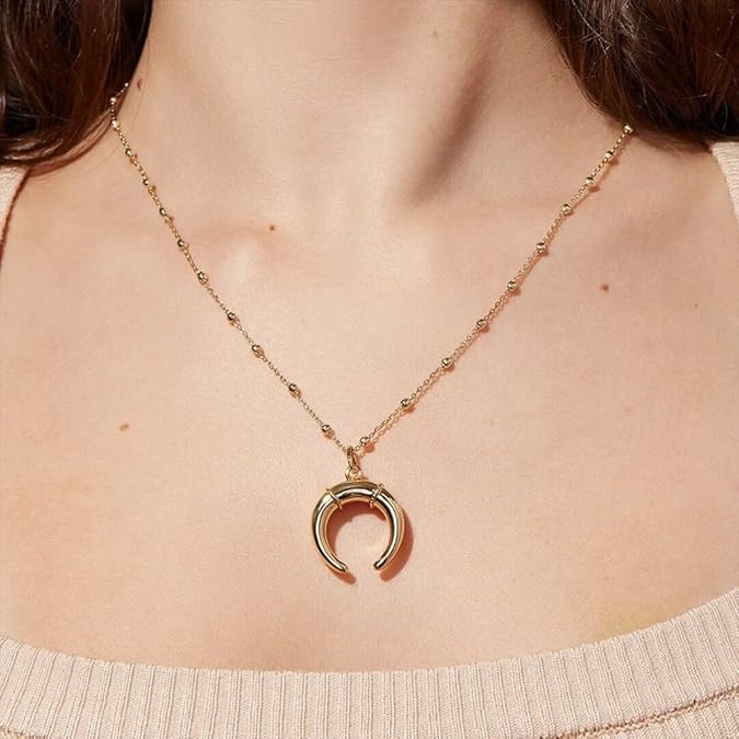 Celestial crescent moon gold necklace, hypoallergenic and tarnish-resistant