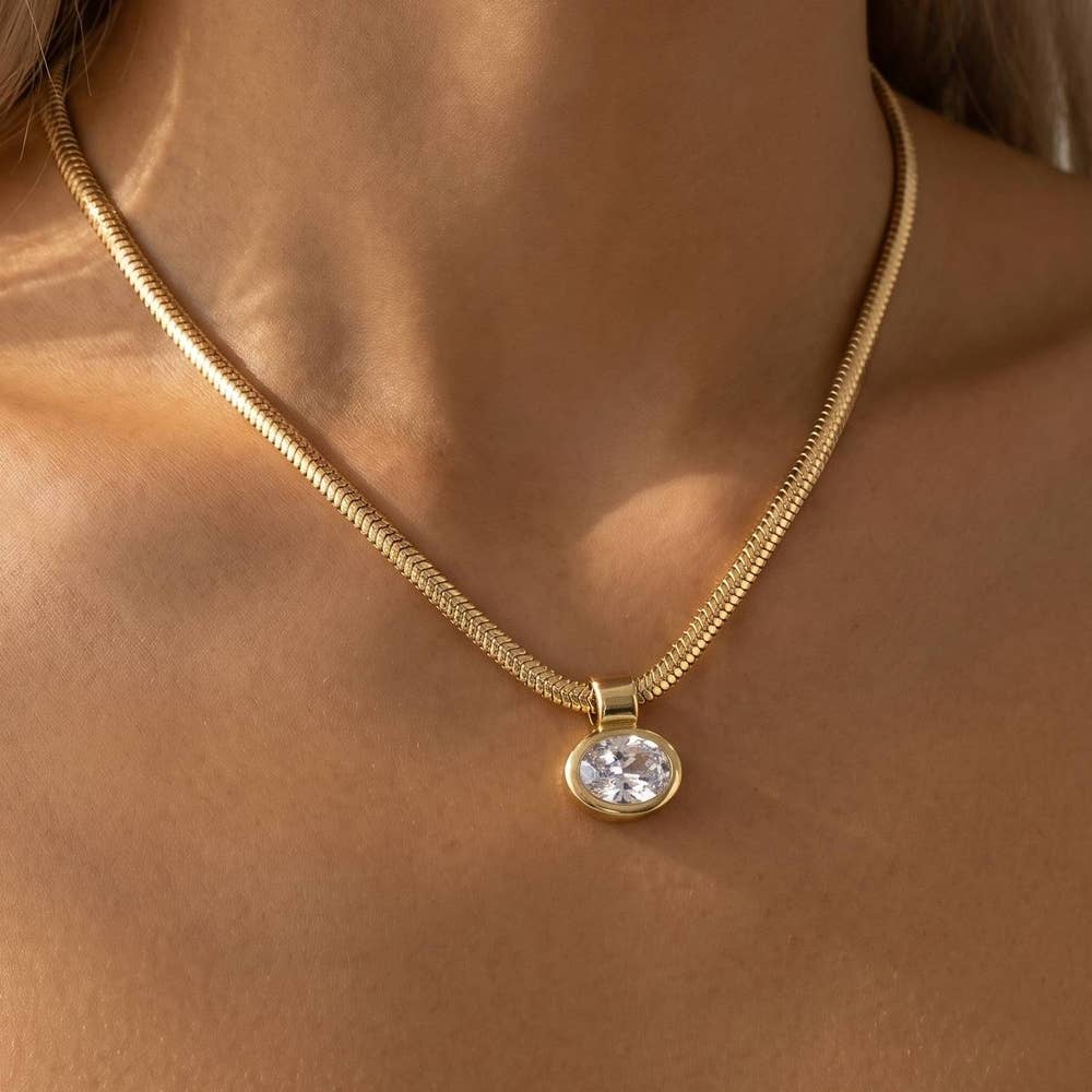 Oval Bezel Cz Snake Chain Necklace - House Of Jedidiah