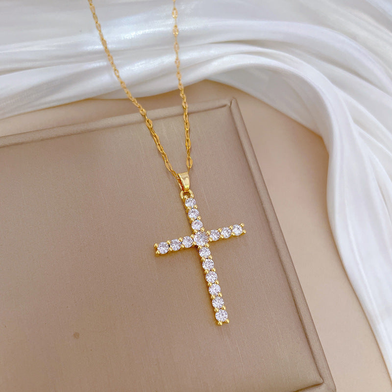 Elegant gold cross necklace with sparkling stones, faith jewelry for men and women