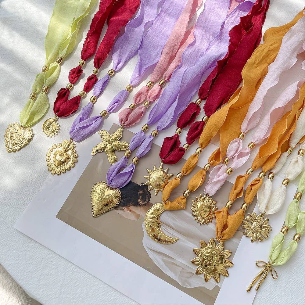 Scarf Statement Necklace | Gold Charm Pendant Style - House Of Jedidiah