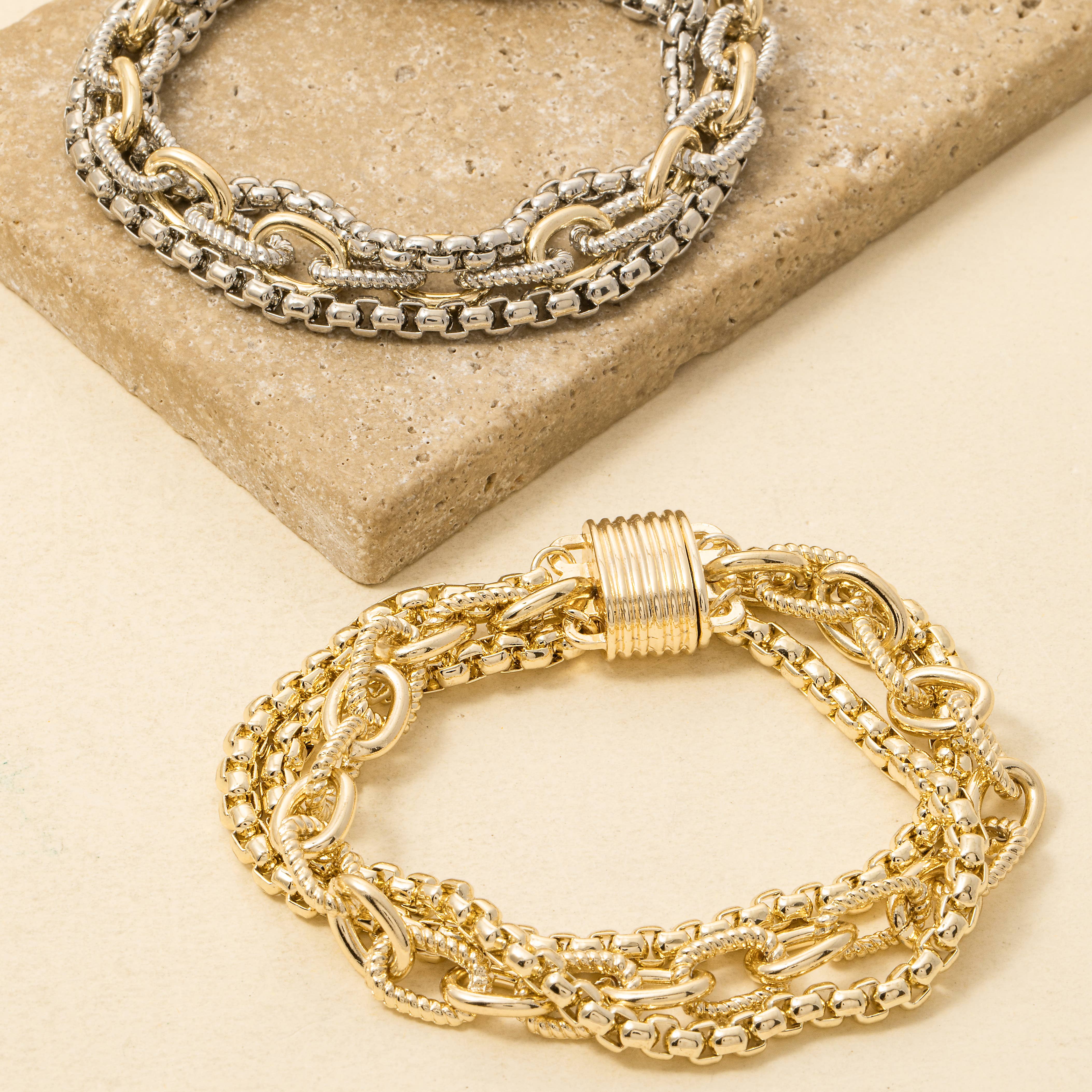 Assorted Chains Magnetic Lock Gold Plated Bracelet - House Of Jedidiah