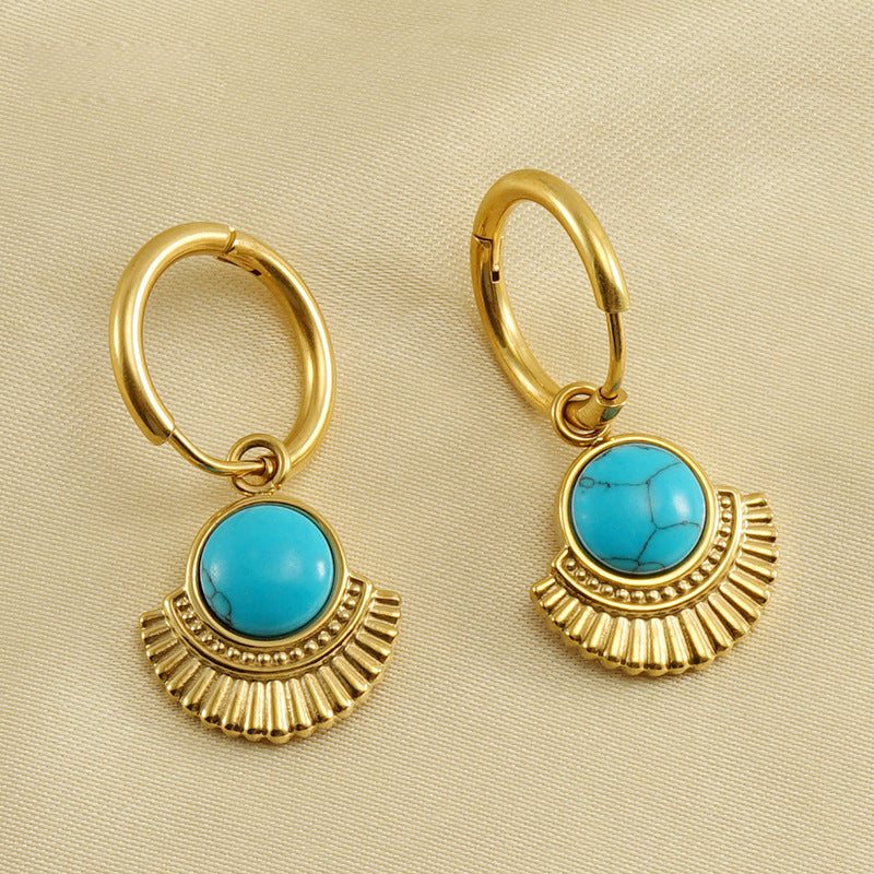 Gold turquoise earrings, lightweight gemstone jewelry gift for women