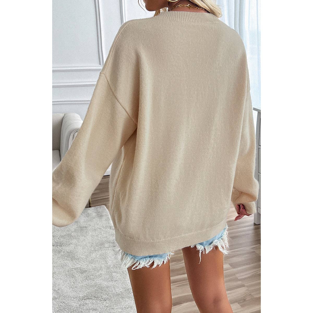 Knit Round Neck Flag Print Loose Fit Sweater - House Of Jedidiah