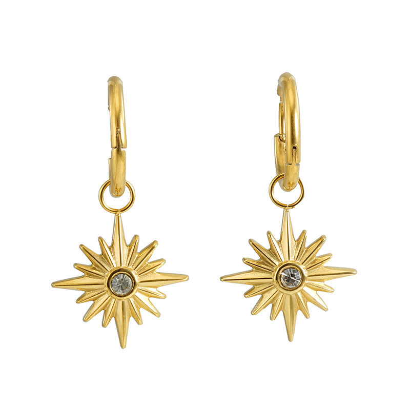 Verona Hexa Star Hoop Earrings – 18k gold plated hoops with white stone pendant