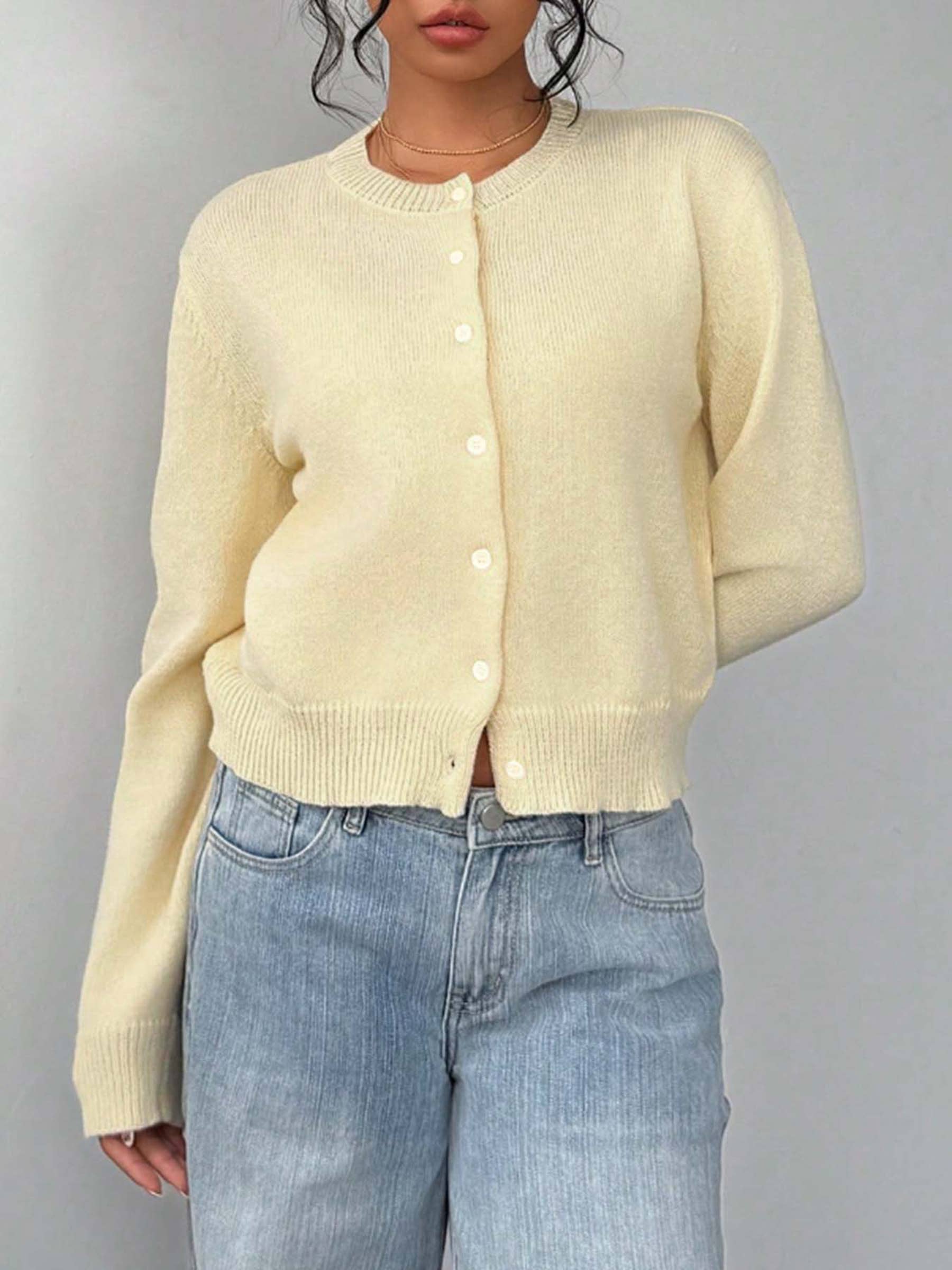 Yellow Long Sleeved Knitted Cardigan Sweater - House Of Jedidiah