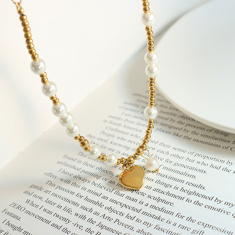 Zoe Necklace – Pearl & Gold-Plated Love Pendant - House Of Jedidiah