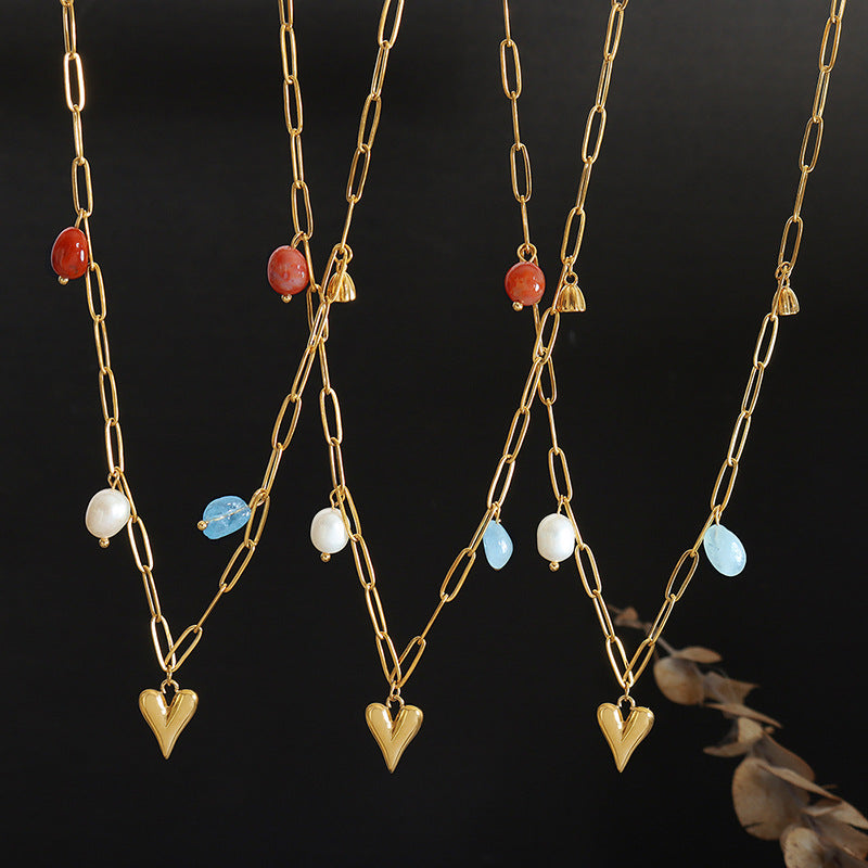 Chloe Necklace – Freshwater Pearl & Gold-Plated Gemstone Pendant - House Of Jedidiah