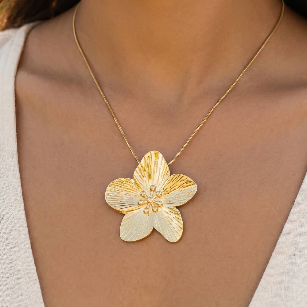 Plumeria Flower Beaded Center Pendant Necklace - House Of Jedidiah