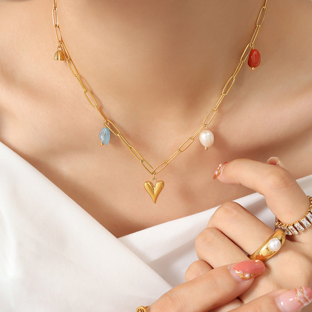 Chloe Necklace – Freshwater Pearl & Gold-Plated Gemstone Pendant - House Of Jedidiah