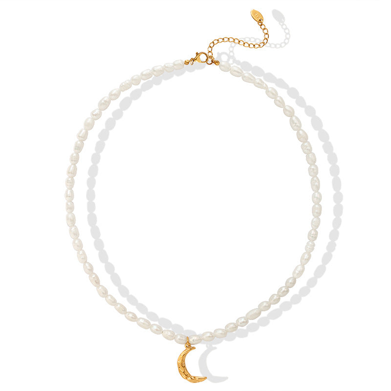 Luna Pearl Necklace – Freshwater Pearls & Gold-Plated Moon Pendant - House Of Jedidiah