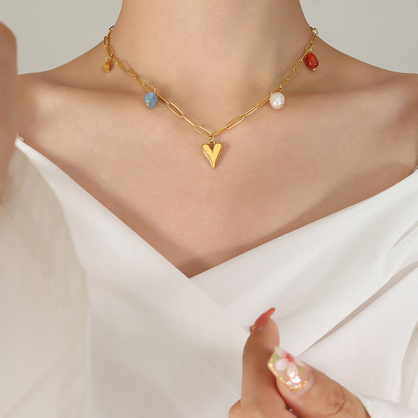 Chloe Necklace – Freshwater Pearl & Gold-Plated Gemstone Pendant - House Of Jedidiah