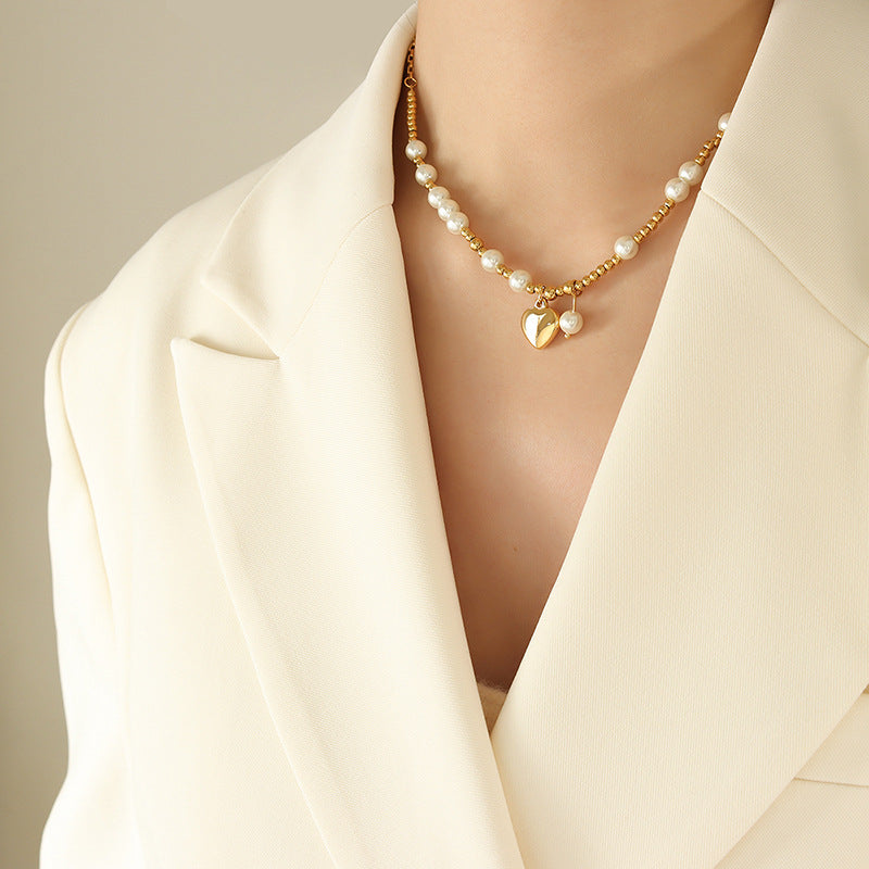 Zoe Necklace – Pearl & Gold-Plated Love Pendant - House Of Jedidiah