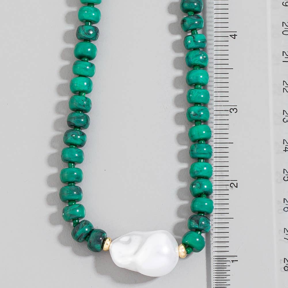 Turquoise Rondelle & Baroque Pearl Beaded Necklace - House Of Jedidiah