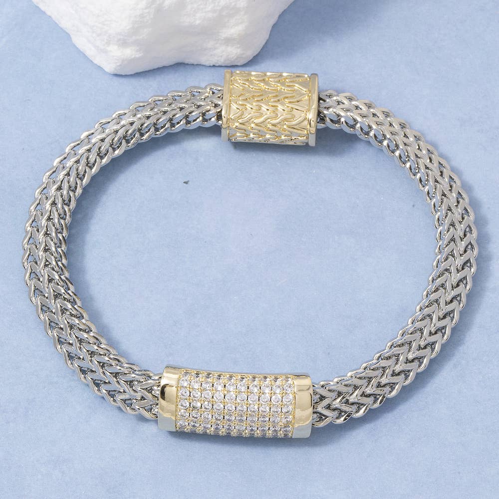 Two Tone Woven Chain Cz Bracelet - House Of Jedidiah