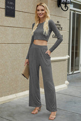 Two Pieces Crew Neck Solid Pockets Fit Set - House Of Jedidiah