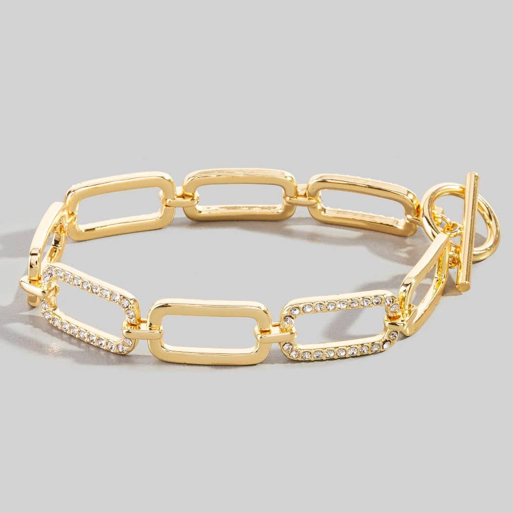 Gold Dipped Cz Oval Chain Toggle Bracelet - House Of Jedidiah