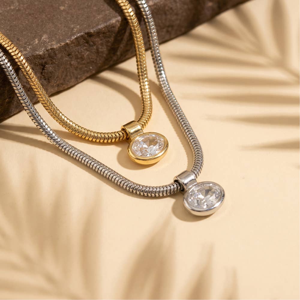 Oval Bezel Cz Snake Chain Necklace - House Of Jedidiah