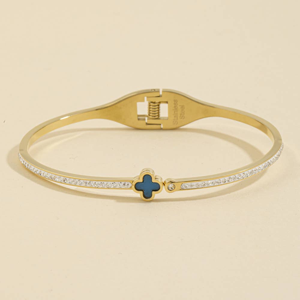 Stainless Steel Crystal Clover Bangle Bracelet - House Of Jedidiah
